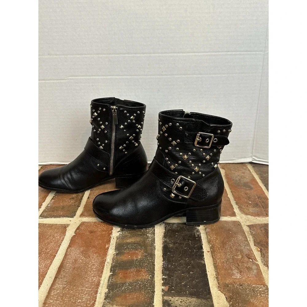 INC INTERNATIONAL CONCEPTS Black Leather And Gold Studded‎ Ankle Boots 6.5